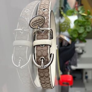 Coach Brown Signature Canvas Dog Collar with Silver Hardware